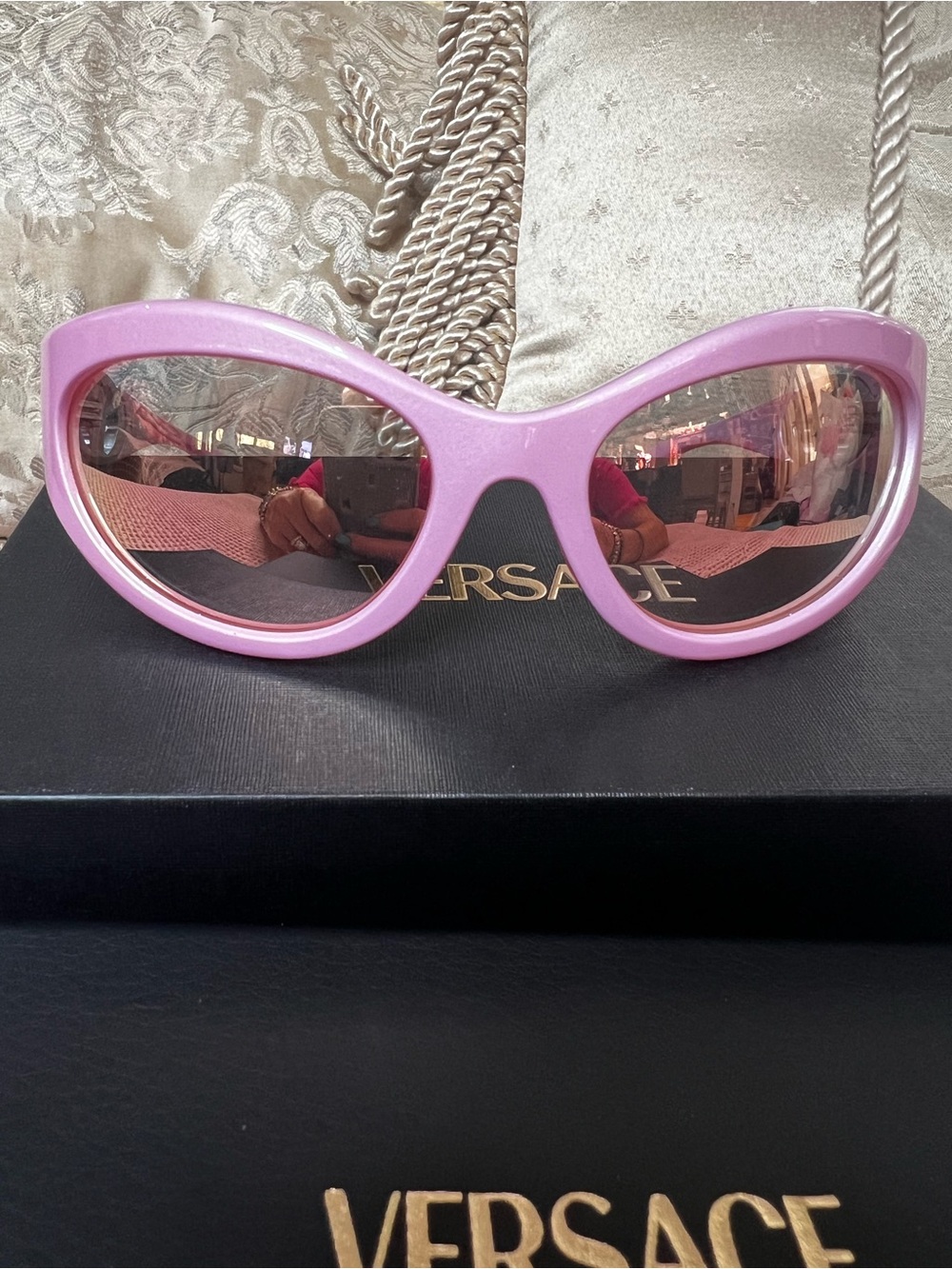 Versace VE4485 Pink Rose Gold Mirror Cat Eye Sunglasses 59mm New